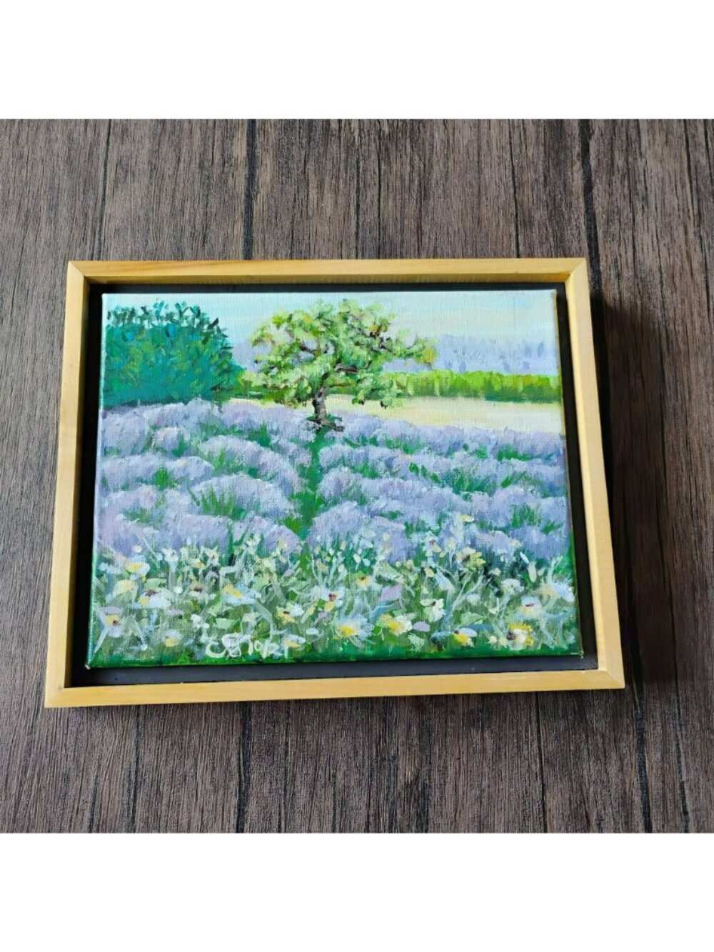 Framed Lavender Field Landscape Oil Painting On Canvas, Signed Original Art 11x9 - Picture 8 of 9